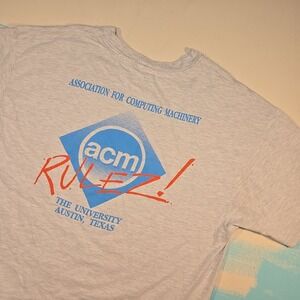 VTG ACM Rulez UT Austin L 90s T Shirt Gray Computing Club  Single Stitch TechTee